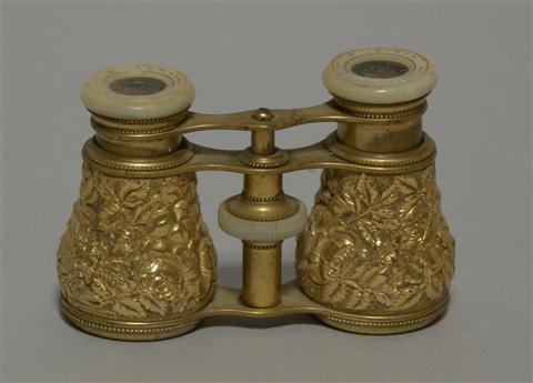 Appraisal: PAIR FRENCH GILT COPPER OPERA GLASSES With mother-of-pearl fittings marked