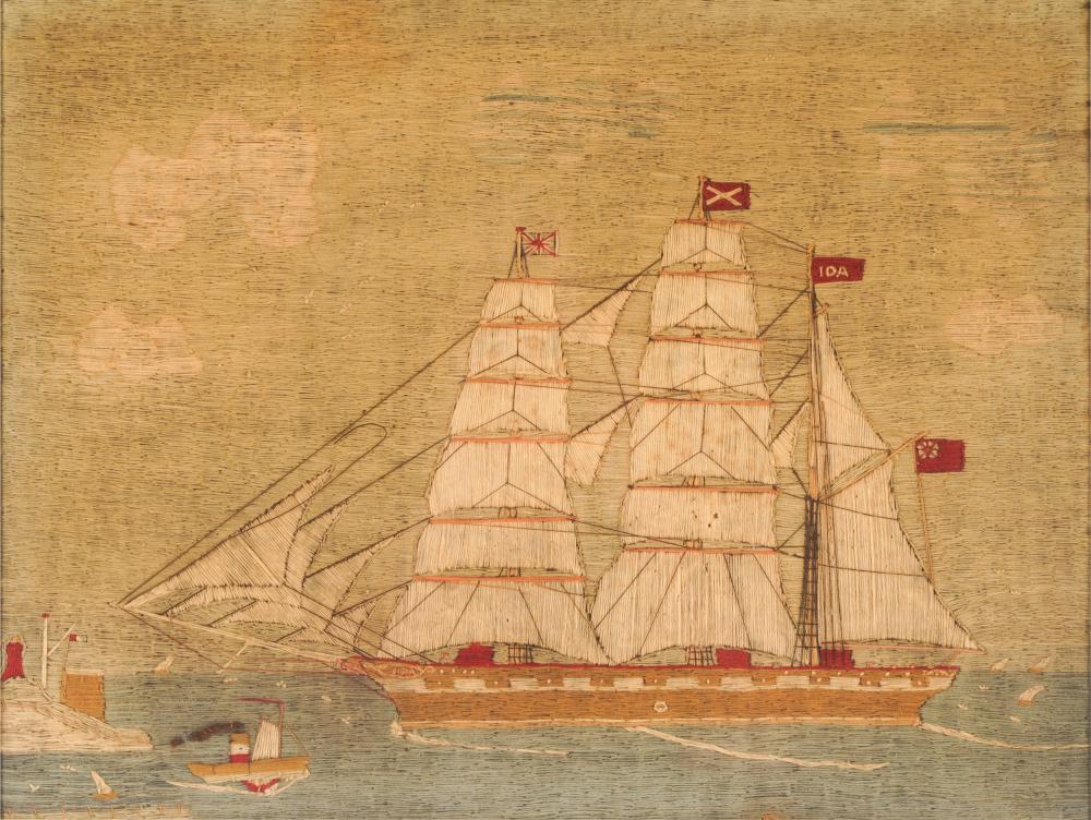 Appraisal: ENGLISH SAILOR'S WOOLWORK PICTURE OR WOOLIE depicting a sailing ship