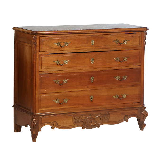 Appraisal: French Louis XV Style Carved Walnut Marble Top Commode early