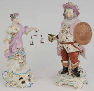 Appraisal: Pair of Porcelain Figurines late th century Chelsea figure of