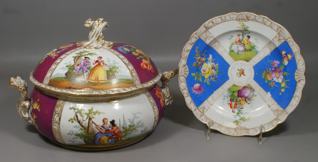 Appraisal: Meissen porcelain covered serving dish with double gilt handles two