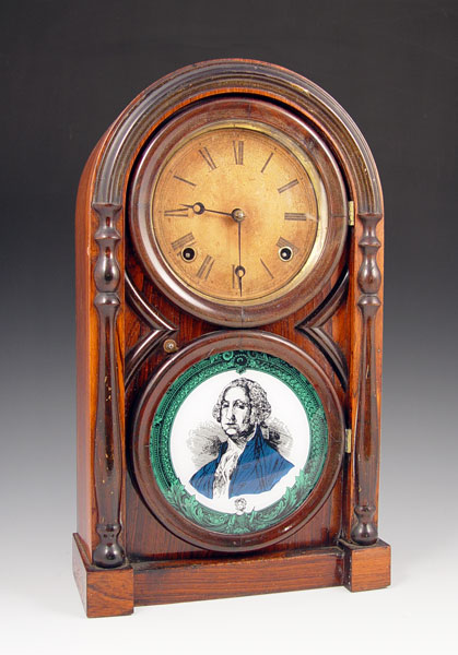 Appraisal: ATKINS REGULATOR MANTLE CLOCK Wood case with reverse painted George