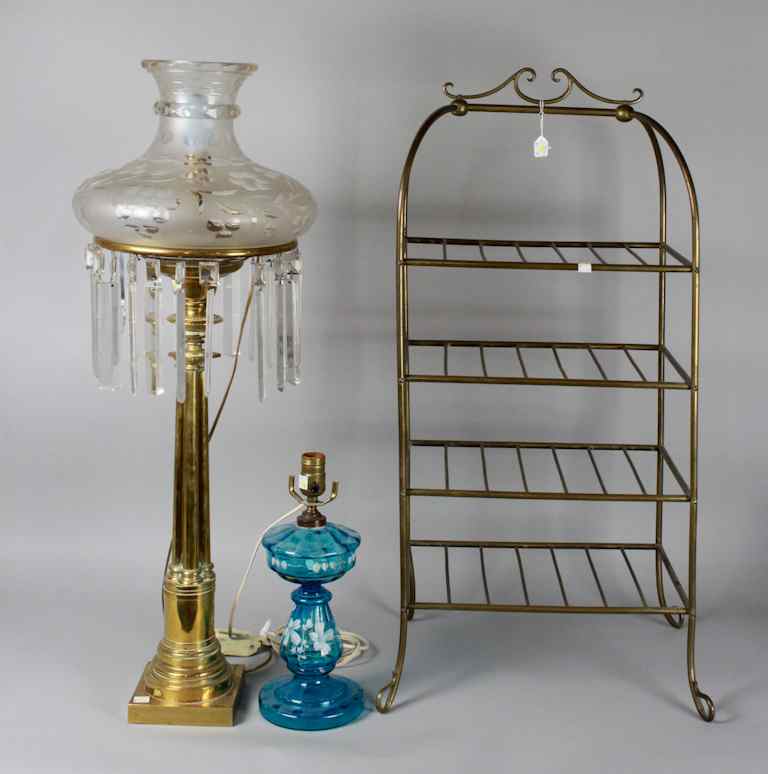 Appraisal: TWO LAMPS AND A MAGAZINE RACK The group including a