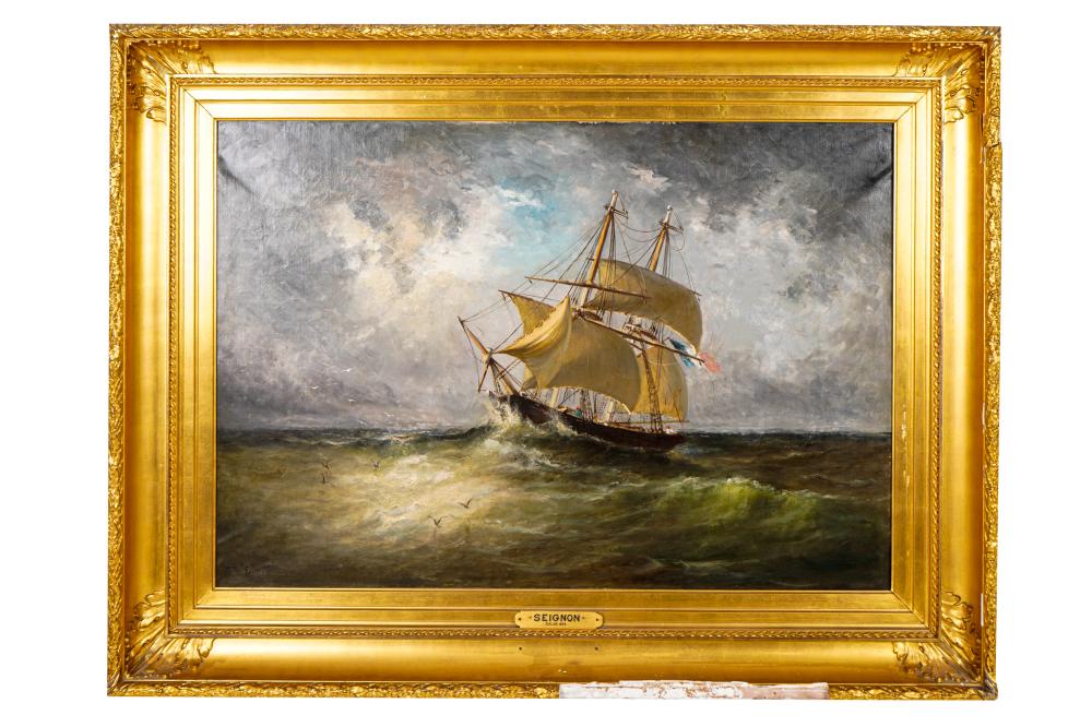 Appraisal: PAUL SEIGNON - FRENCH SHIP AT SEAoil on canvas signed