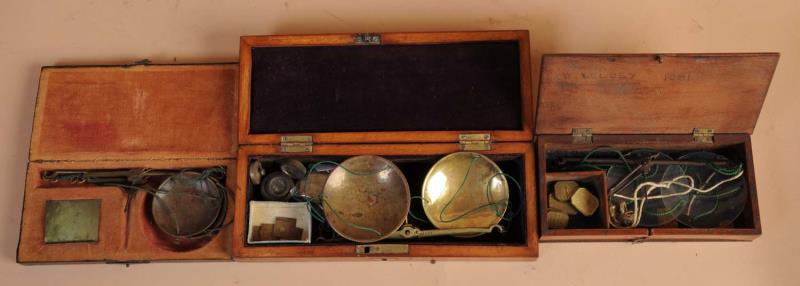 Appraisal: Lot of Small Scales in Wooden Cases These three small