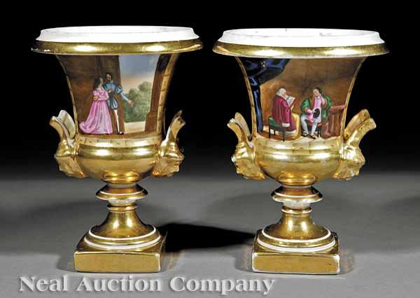 Appraisal: A Pair of Paris Porcelain Campagna Urns early th c