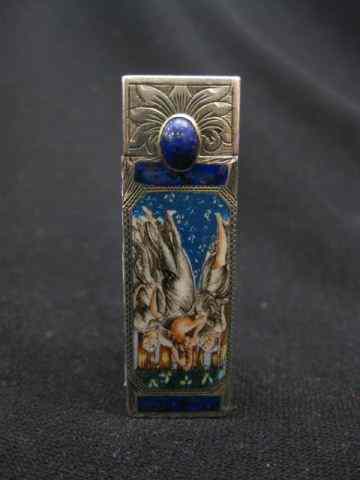 Appraisal: Italian Enameled Silver Lipstick Holder ''Three Graces'' lapis gem set