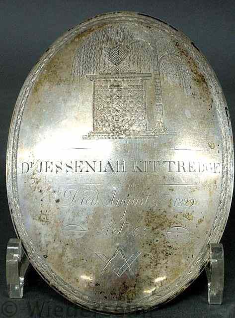 Appraisal: Oval silver mourning plaque engraved Dr Jesseniah Kittredge Died August