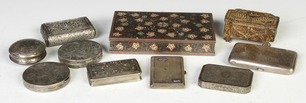 Appraisal: Various Silver Dresser Boxes Compacts etc Incl Silver plate cloisonn