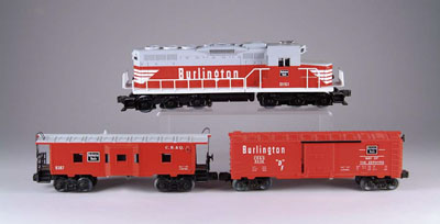 Appraisal: MODERN LIONEL BURLINGTON GP loco boxcar caboose CONDITION Very good