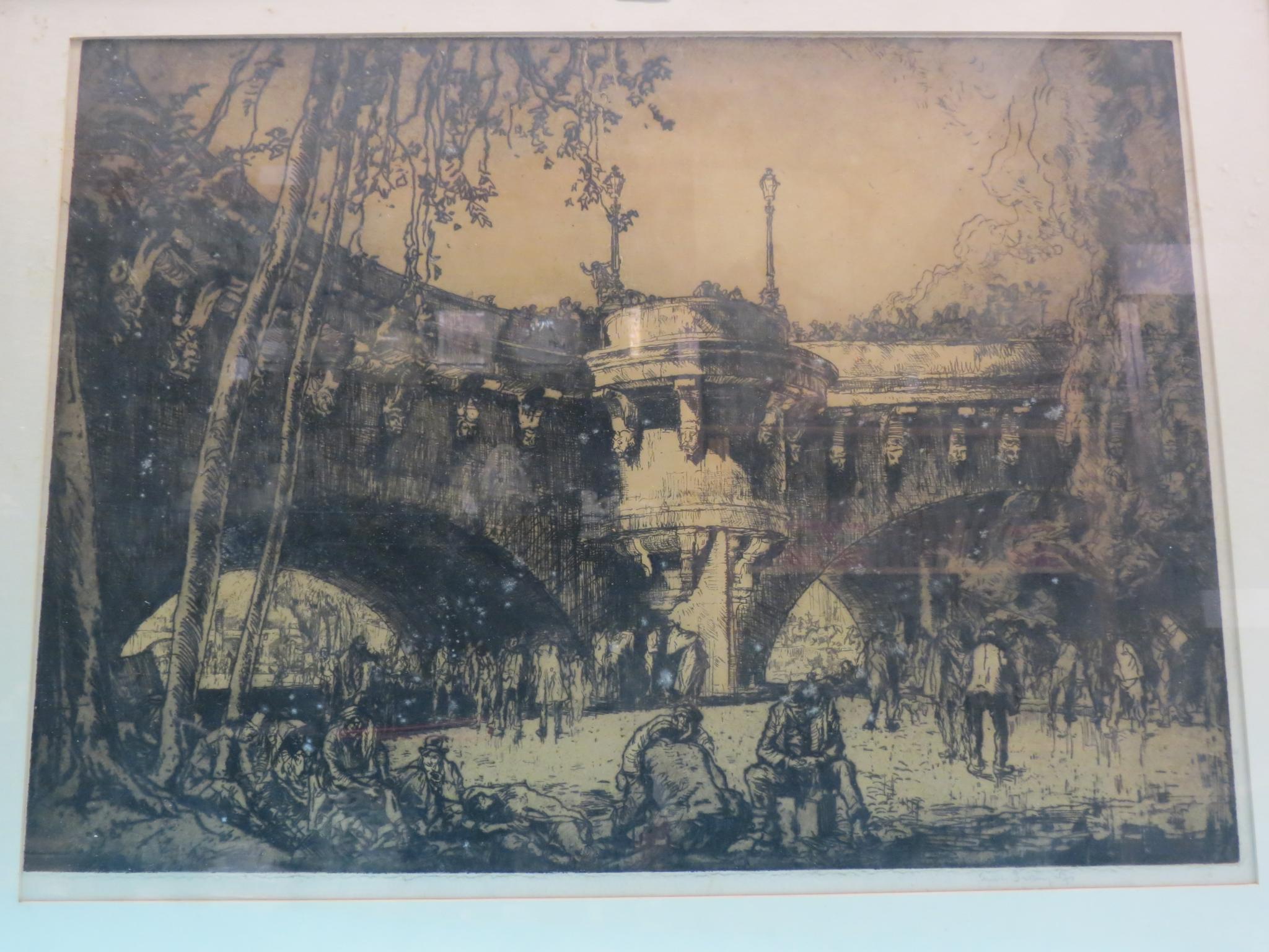 Appraisal: A large etching by Sir Frank Brangwyn - vagrants amidst