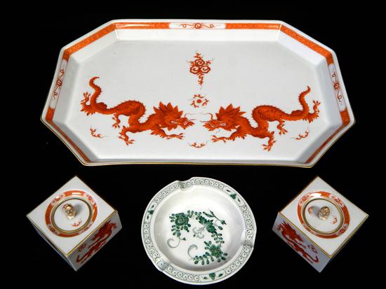 Appraisal: Four ceramic pieces including Meissen Meissen tray and two covered