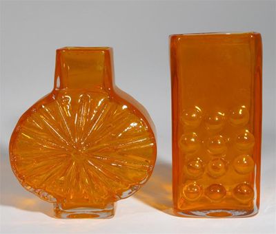 Appraisal: A Whitefriars Tangerine glass Calculator vase and another Whitefriars vase