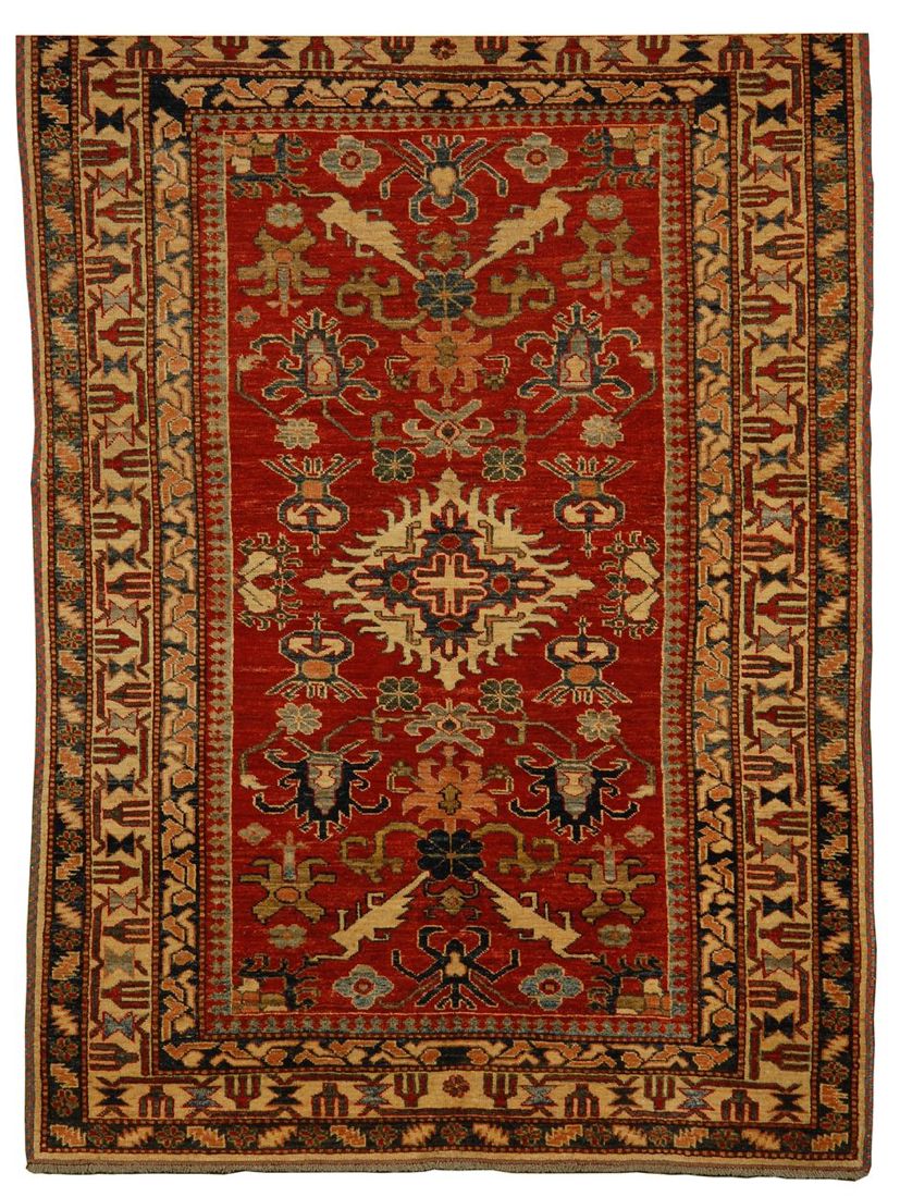 Appraisal: ORIENTAL RUG KAZAK DESIGN ' x ' Central medallion surrounded