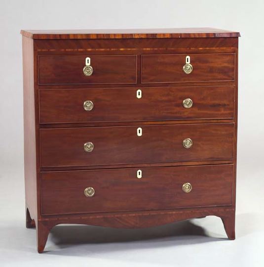 Appraisal: Georgian-Style Inlaid Mahogany Five-Drawer Chest mid- th century the rectangular