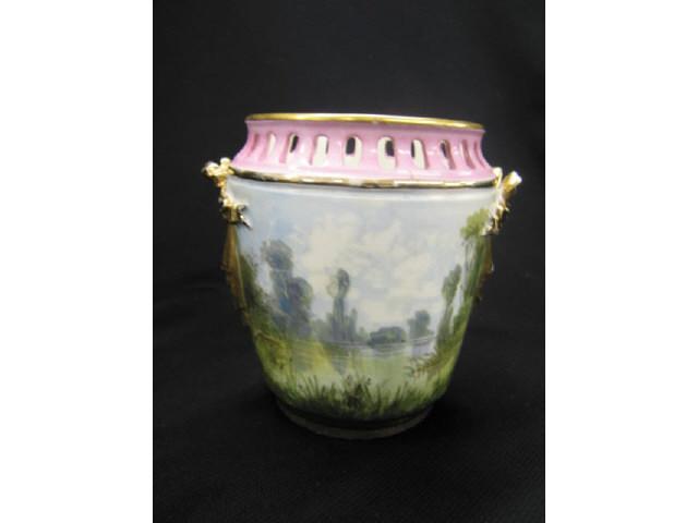 Appraisal: Old Paris Porcelain Vase handpainted landscape with deer in the