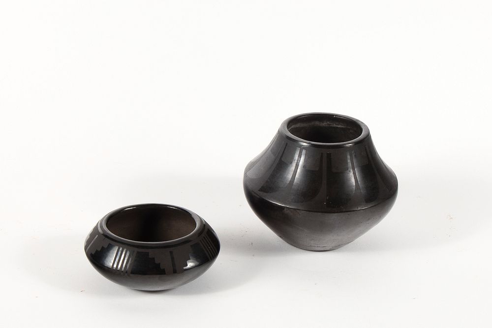 Appraisal: San Ildefonso Two Blackware Bowls San IldefonsoTwo Blackware Bowls Crucita