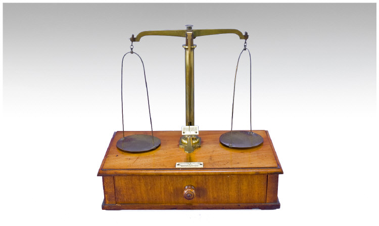 Appraisal: Woodbrand Holland Table Top Snuff Weighing Scales Brass Pan Scales