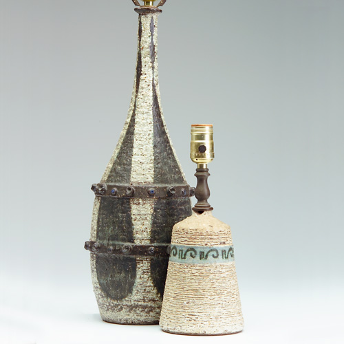 Appraisal: JERRY WILLIAMS Two stoneware lamps the tallest with two bands