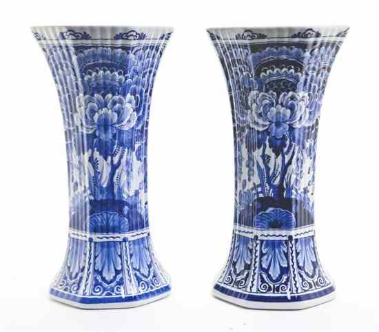 Appraisal: A Pair of Delft Vases each of faceted waisted form