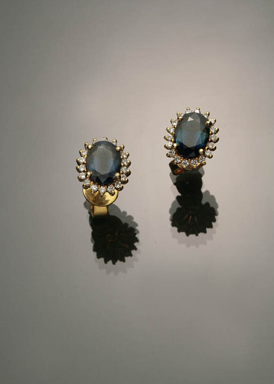 Appraisal: Pair of -Karat Yellow-Gold Blue Sapphire and Diamond Ear Studs