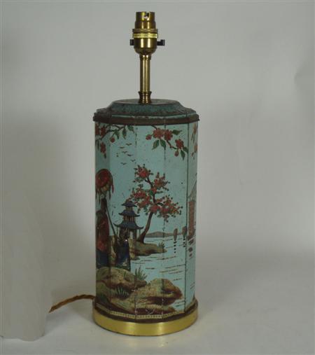 Appraisal: A pair of late th century chinoiserie toleware table lamps