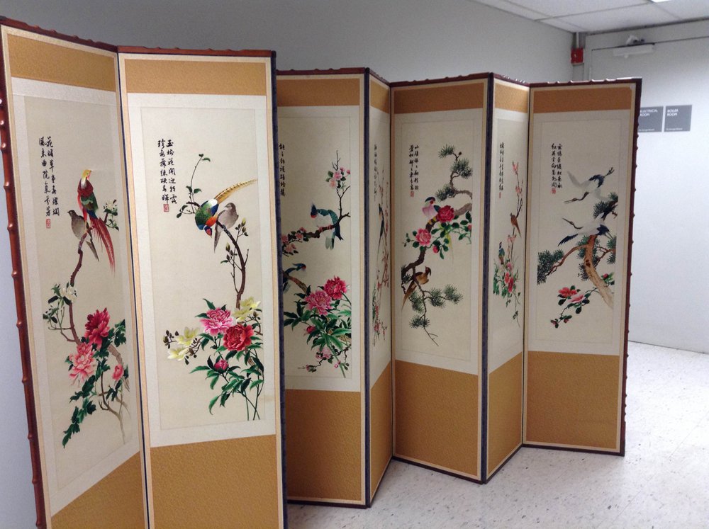 Appraisal: Eight-panel Folding Needlepoint Screen China th century each panel depicting