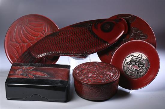 Appraisal: SIX PIECES JAPANESE BLACK AND RED CARVED KAMAKURA STYLE LACQUER