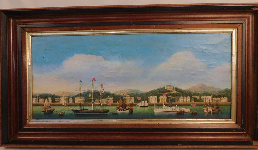 Appraisal: OLD CHINA TRADE PAINTING - HARBOR Old China Trade oil