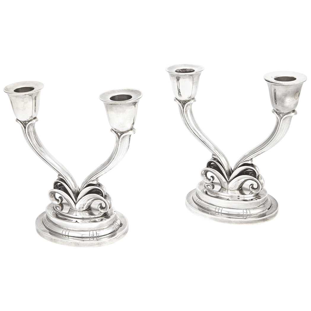 Appraisal: Pair of Danish Sterling Silver Two-Light Candelabra Evald Nielsen Copenhagen