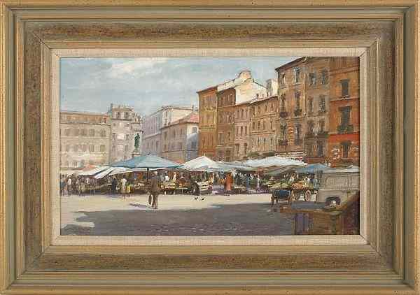 Appraisal: Kenneth Denton British b oil on board titled Street Market