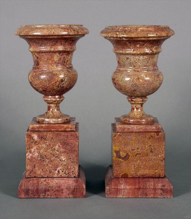 Appraisal: Pair of Neoclassical-Style Pink Marble Campagna-Form Urns in in diam