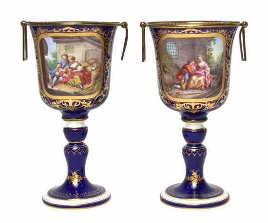 Appraisal: A Pair of Sevres Style Gilt Bronze Mounted Vases each