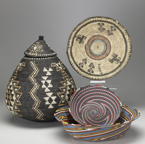 Appraisal: SOUTH AFRICAN TRIBAL BASKETS Four items include tall beehive form