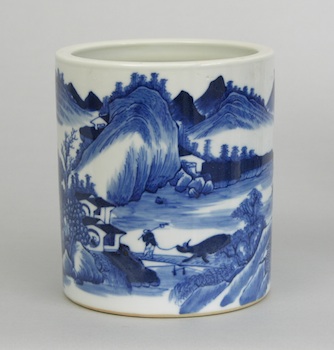 Appraisal: A Blue and White Porcelain Brushpot Chinese Potted with straight