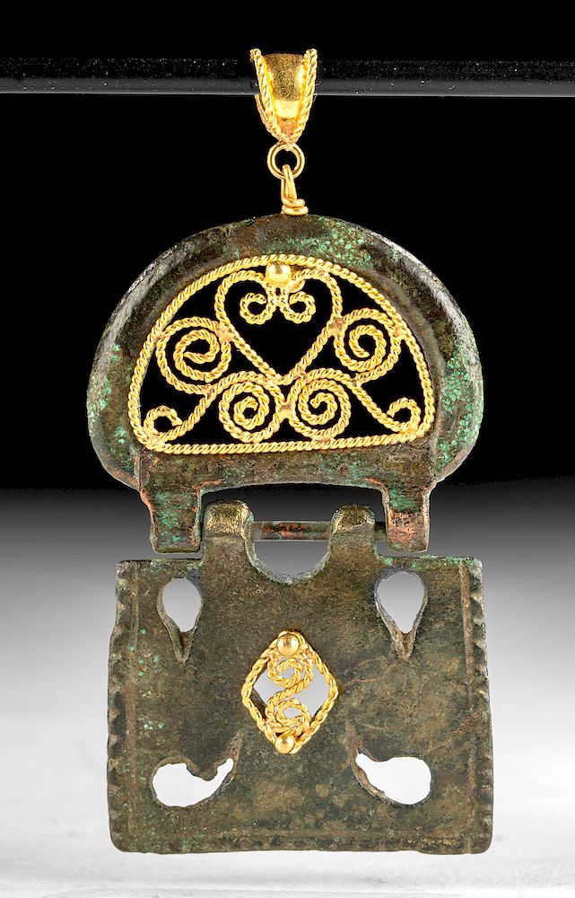 Appraisal: Roman Bronze Buckle K Gold Filigree Pendant g Roman Imperial