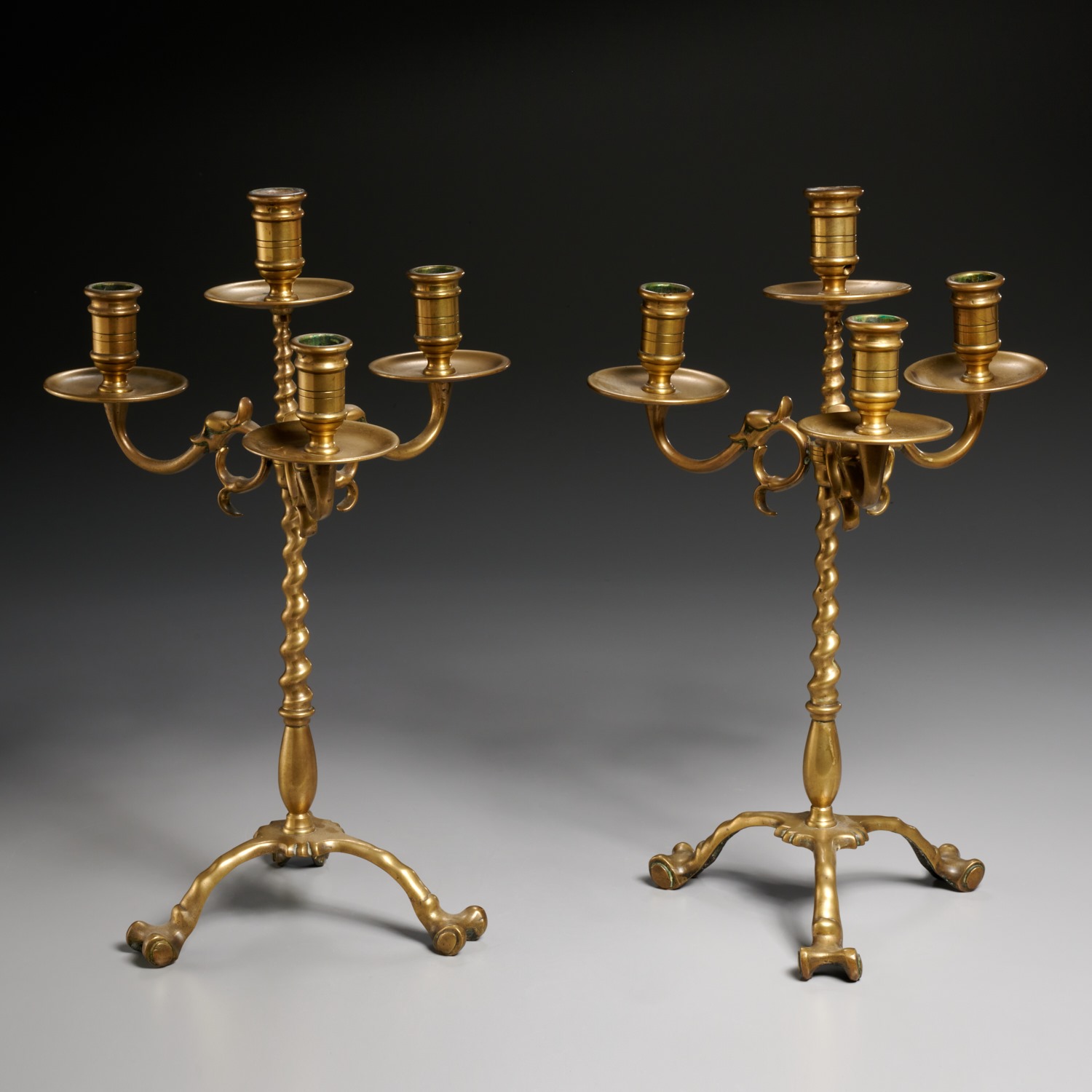 Appraisal: PAIR ANTIQUE DUTCH BRASS CANDELABRA th th c with four