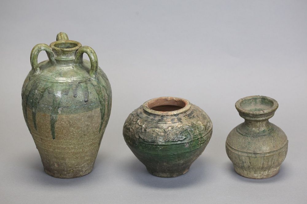 Appraisal: Chinese ceramic jars possibly Ming dynasty tallest in H Notice