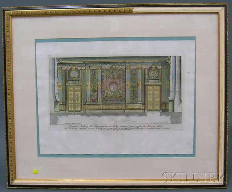 Appraisal: German Hand-colored Etching Depicting an Architectural Interior th century after