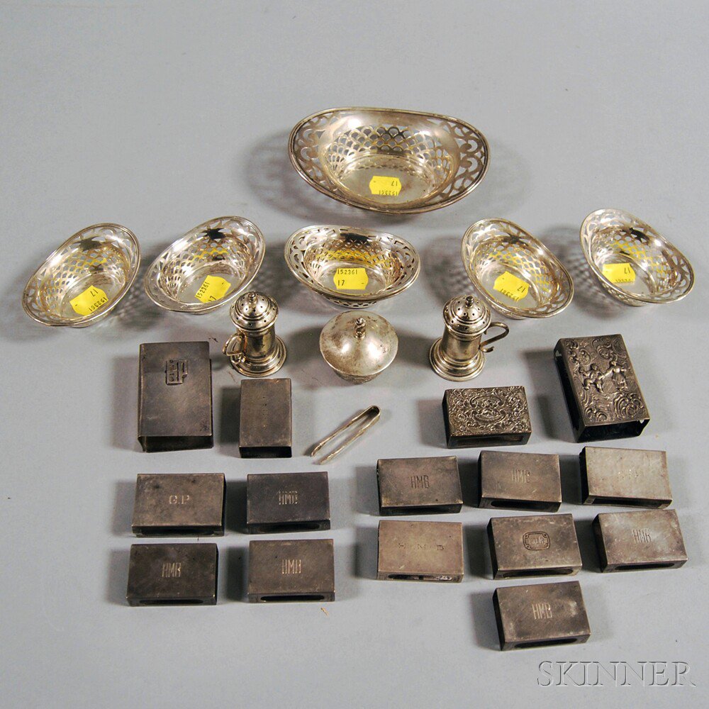 Appraisal: Group of Sterling Silver Match Safes Nut Cups and Salts