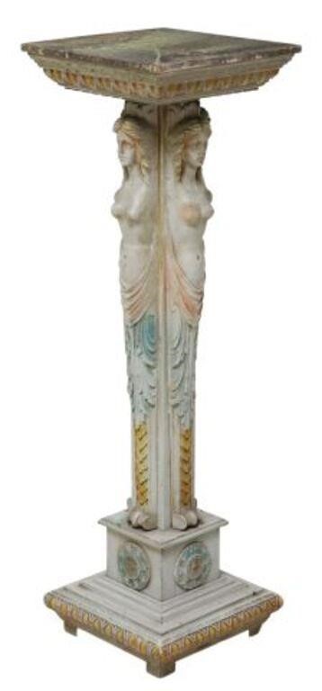 Appraisal: Continental polychrome carved wood pedestal stand th c having painted