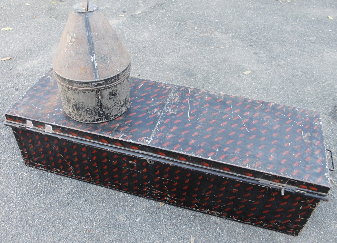 Appraisal: A late thC early thC metal travel trunk former property