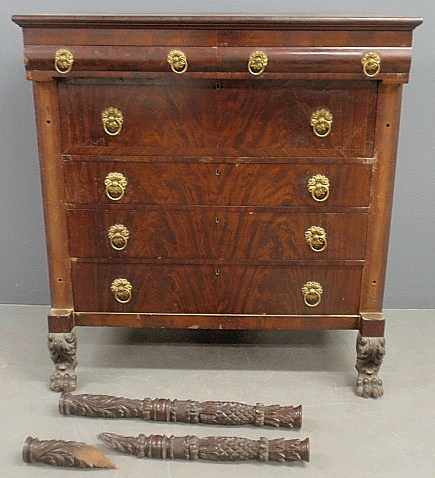 Appraisal: - Large Empire mahogany veneered chest of drawers c with