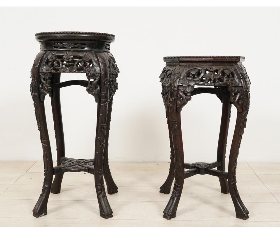 Appraisal: Two Asian marble top carved wood plant stands late th