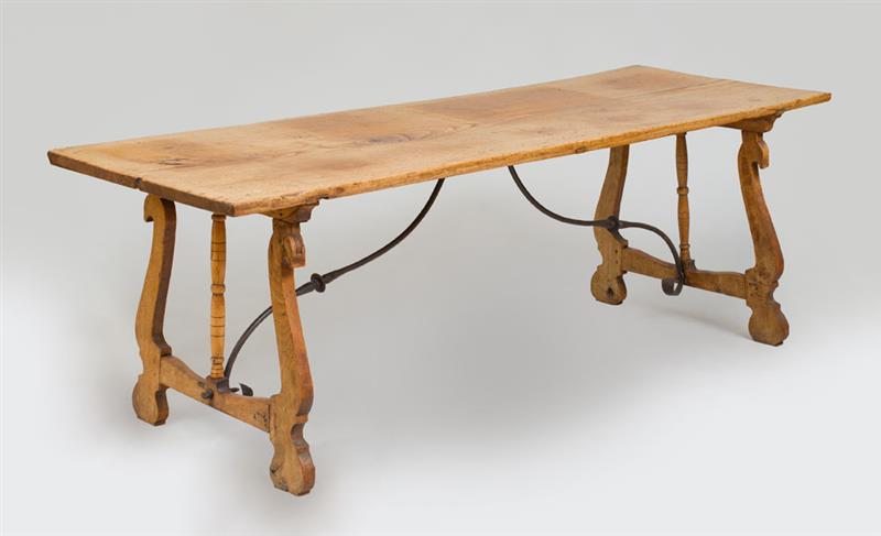 Appraisal: CONTINENTAL FADED ELM AND WROUGHT-IRON REFECTORY TABLE POSSIBLY SPANISH x