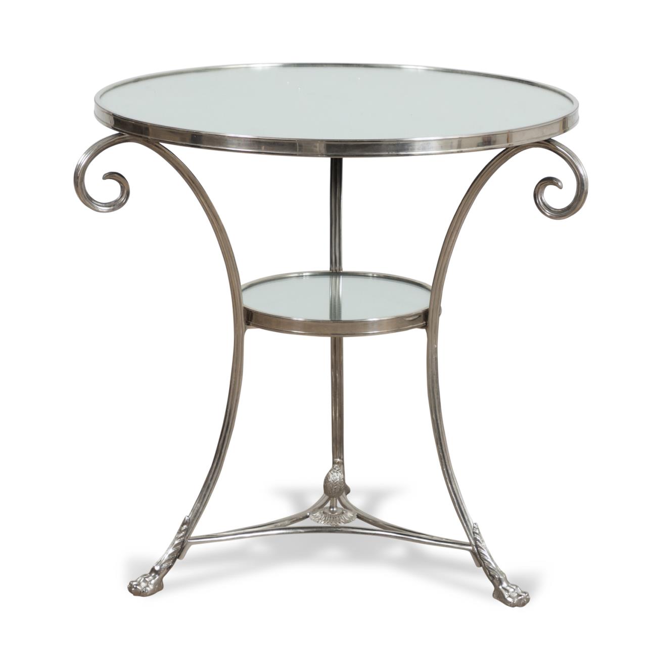 Appraisal: DIRECTOIRE STYLE CHROME MIRROR GUERIDON TABLE Modern chrome plated bronze