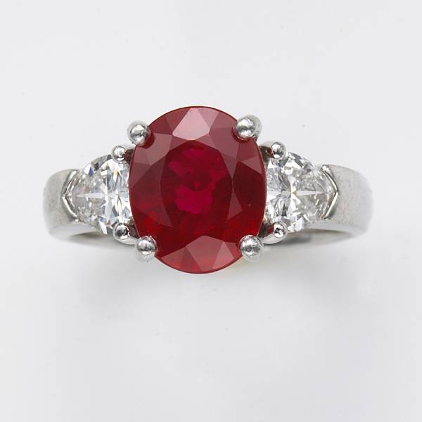 Appraisal: A synthetic ruby and diamond ring ruby weighing an estimated