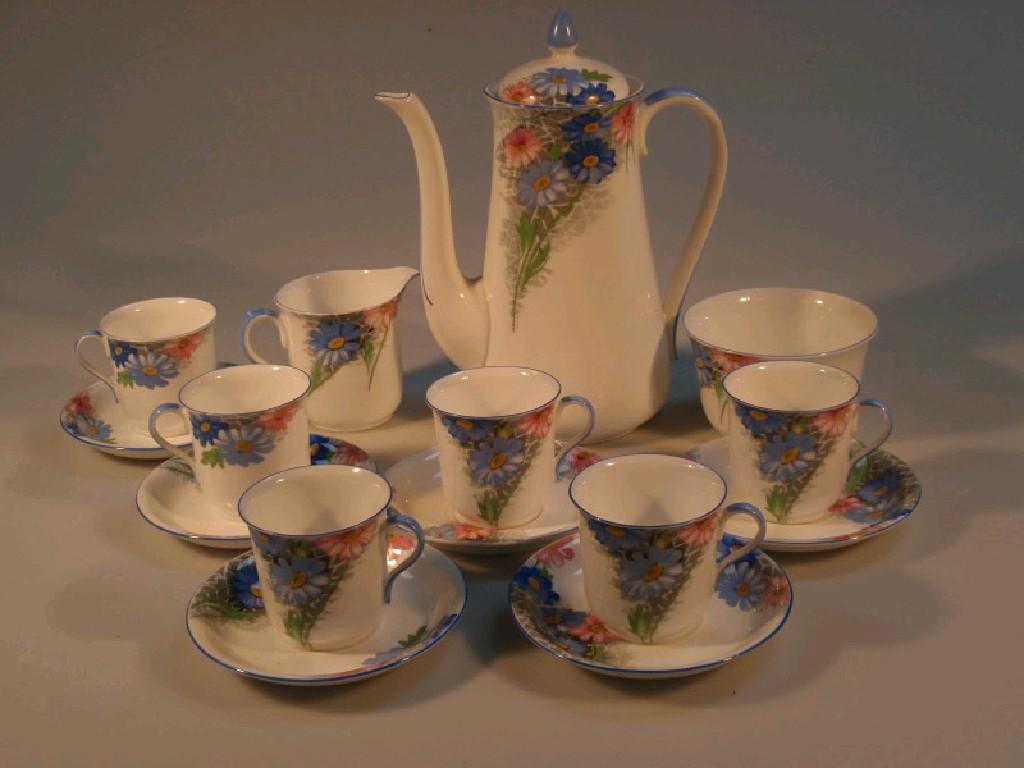 Appraisal: A Shelley coffee service polychrome printed with daises comprising coffee