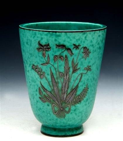 Appraisal: A GUSTAVSBERG ARGENTA TURQUOISE VASE with fern and Lily of