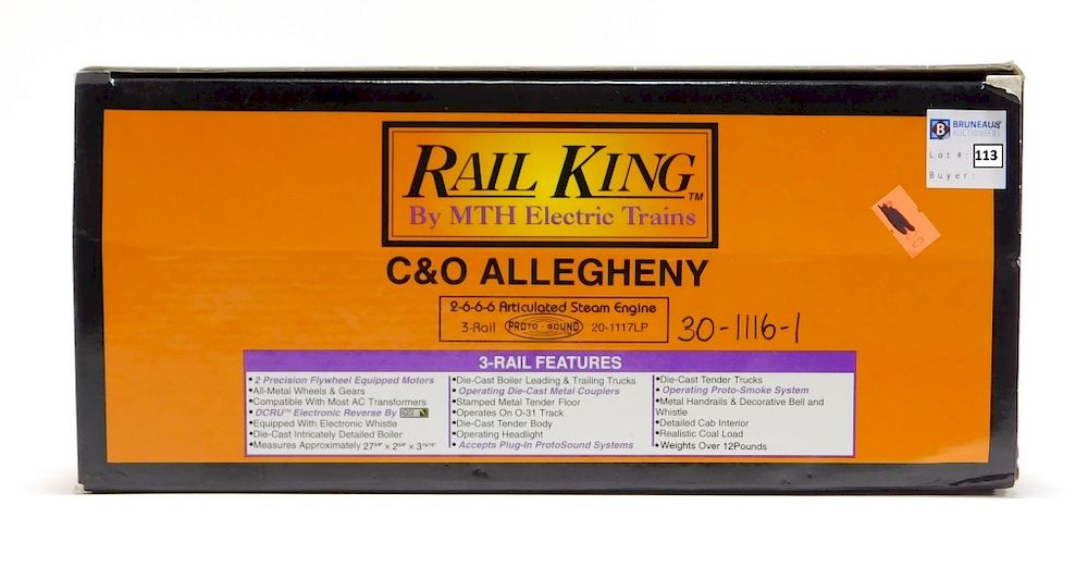 Appraisal: Rail King C O Allegheny Steam Engine Train United States